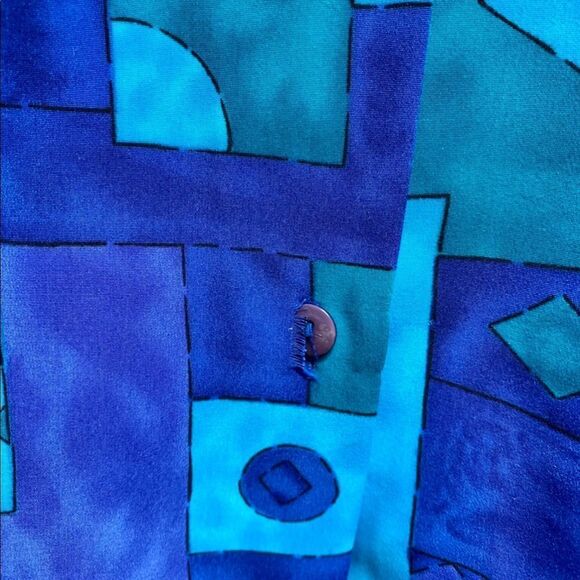 Rad True Vintage 1980’s Super Vivid Geo Print Silk Button Down Blouse - Picture 11 of 14